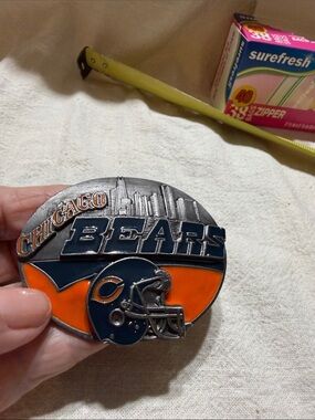 Limited Edition Chicago Bears Metal and Enamel 1990 Belt Buckle - Orange & Navy